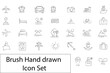 © SumaiyaAkter - Brush hand drawn icon set featuring various travel and tourism related symbols isolated on white background