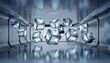 © mangolovemom - A futuristic scene featuring floating ice cubes in a sleek, metallic corridor, showcasing a blend of technology and artistry.