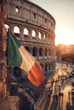 Italian Flag Waves Over Colosseum at Sunset with Vintage Film Grain