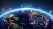 © ArtStock - Earth is adorned with fireworks celebrating 2026, symbolizing global unity and hope for the future year