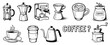 © Aisha Kudorova - Vintage coffee equipment sketch collection Vector set of hand drawn cafe elements and icons