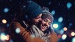 © loran4a - people season love and leisure concept happy couple hugging and laughing outdoors in winter