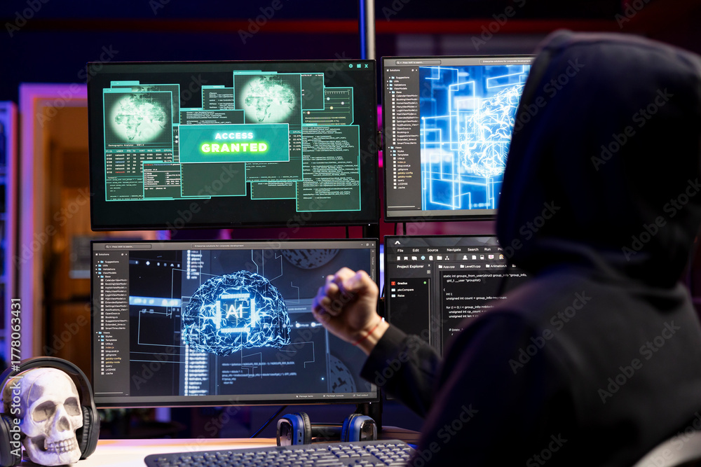 Compromised Device Hacker using malicious virus and AI deep learning technology to ...