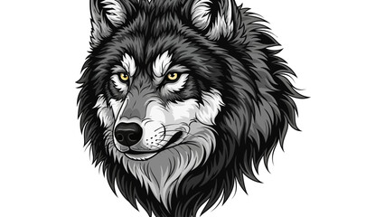  A detailed illustration of a wolfs head rendered in grayscale