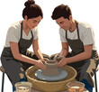© AgnesC - Couple Working Together on Pottery Wheel with Clay