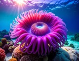 Vibrant pink sea anemone on a coral reef