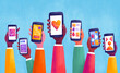 © Marusya Wrobel/Stocksy - Diverse hands holding smartphones displaying various apps and graphics