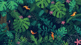 Pixel art jungle scene with birds and lush green vegetation wallpaper 4k, generative ai