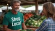 © SerPak - A friendly interaction at a farmer's market, showcasing fresh vegetables and a sense of community. Ideal for promoting local shopping and healthy eating.