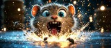 Exciting adventure of a cute animated rat in a sparkling kitchen chaos animated film cartoon environment close-up view