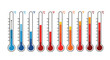 © Vinod - Illustrative Thermometer Set Showing Varying Temperatures for Scientific Measurement and Climate Studies in Medical Settings Depicting Celsius, Fahrenheit for Weather Monitoring, Education, Presentati