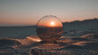 © alexandre - Mesmerizing ocean sunset reflected within a glass sphere on a serene sandy beach