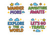 © Another - Travel quote flat icon set. featuring adventure, wander, explore, cloud, and star designs
