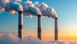© wanna - Industrial pollution smoke and steam from a factory chimney pipe drifts into the blue sky, symbolizing environmental smog and global warming