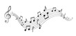 © Hena - Wavy musical melody with floating notes on staff lines. Elegant music score illustration for banners, posters, greeting cards, background