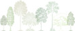 © Pixel Park - Architectural tree elevation drawing in natural green tones. Realistic hand-drawn collection of tropical and deciduous trees with soft shading, minimal and professional landscape illustration.