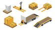 © Ophelia - Isometric forklift and pallet collection for warehouse and logistics design