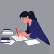 © talkative.studio - An illustration shows a person writing with a pen on paper, with books and other sheets