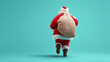 © Herma - Santa Claus running with a big red Christmas gift bag on blue background, back view. Festive winter concept symbolizing fast delivery, holiday celebration, and joyful Christmas season.