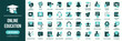 © stas111 - Online education fill icon collection. Set of e-learning, student, video lesson, and study icons. Created in colored style with turquoise palette