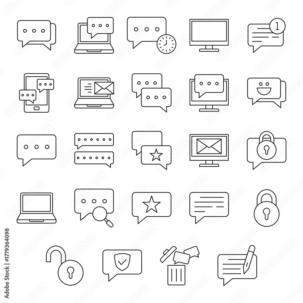Large Outline Collection of Communication and UI UX Icons Stock Vector ...