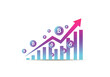 © denigraphic - Bitcoin growth chart with coins and upward arrow on white background.