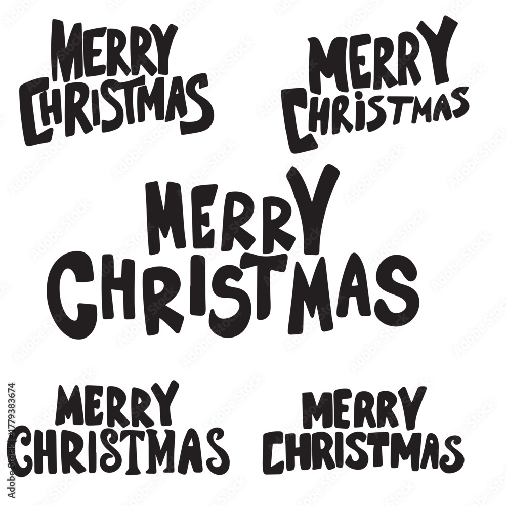 Hand drawn "Merry Christmas" typography design.Festive black and white holiday lettering for cards,stickers,t-shirts,mugs,and decorations.Minimalist Christmas text art,perfect for winter designs.