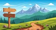 © Mtaufiq - Scenic Mountain Landscape with Directional Signpost and Winding Path.