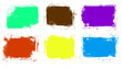 © Creative - Set of grunge square template backgrounds. Vector colorful painted squares or rectangular shapes. Hand drawn brush strokes isolated on white. Dirty grunge design frames, borders or templates for text.