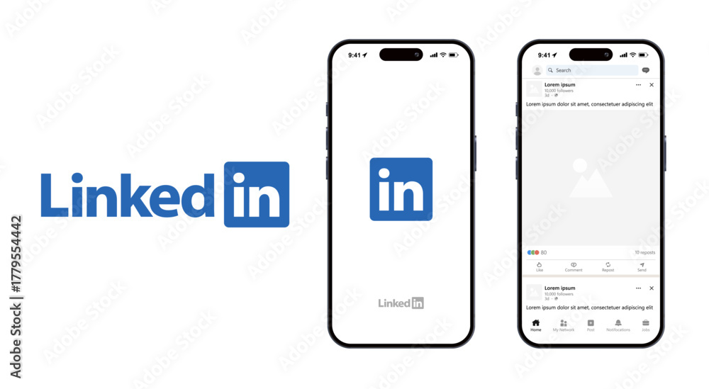 LinkedIn mobile app mockup template. iPhone with LinkedIn interface ...