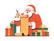 © Zain malik - Santa Claus writes on a long list surrounded by presents.