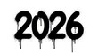 © charli - Happy New Year 2026 greeting in a black graffiti spray paint style. Urban street art typography with dripping ink effect for posters and celebration