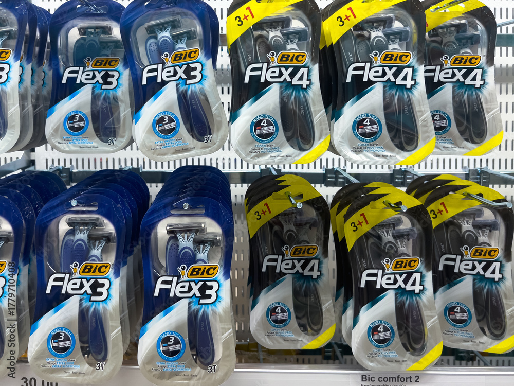 BIC Flex razors displayed on store shelf, showcasing Flex 3 and Flex 4 ...