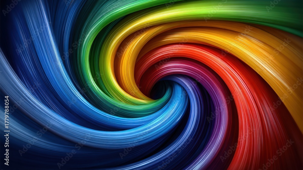 A dynamic swirling pattern features a blend of bright colors including red, blue, green, and yellow, creating a vivid and energetic visual effect that draws the eye in.