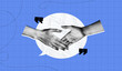 © accogliente - Trendy Halftone Collage Human Hands Shaking. Concept of business, success, teamwork. Deal agreement. Partners work together. Paper speech bubble message. Contemporary vector illustration art