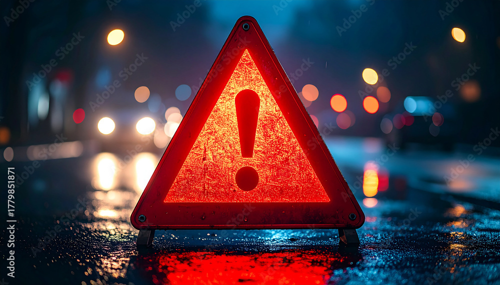 Red triangular caution warning traffic sign with exclamation mark ...