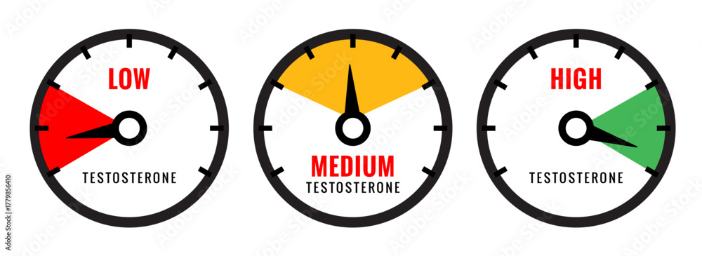 Testosterone low level health meter icon. Testosterone therapy hormone ...