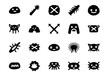 © John - Set of hand-drawn monster and alien creature icons in a primitive style. Simple black glyphs and abstract emoticons for design projects. Vector graphic collection 2j (493)