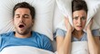 © MdLutfur - Annoyed woman covering her ears from snoring man, showcasing sleep disturbance and relationship stress due to sleep apnea and snoring issues