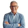 © MD ROBIUL - Smiling elderly man with glasses and blue cardigan isolated on transparent background