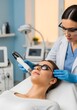 © AlfaSmart - Woman receiving laser skin treatment in dermatology clinic setting for skincare and rejuvenation