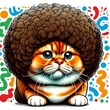 © Eunyoung - Playful Cute Cat with Big Fluffy Afro Hairstyle Bright Colorful Background Cheerful Vibe