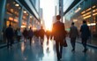 © Audrey - Business center concept, Cinematic color tone, business people crowd walking at corporate office in city downtown, Abstract motion blur image, blurred background, Generative AI. High quality