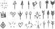 © Pixel Park - Collection of hand drawn grey icons including arrows crowns hearts stars and abstract shapes on a white background