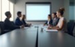 © Julian - Office blur meeting room blurred background of blurry boardroom interior with work desk table for business people team discussion corporate conference enterprise seminar : Generative AI. High quality