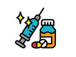 © The blitz - Medical syringe with sparkling light effect next to a bottle of pills and capsules, symbolizing healthcare and treatment
