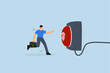 © dwara - Push start button to start new business, businessman run to push red start button.