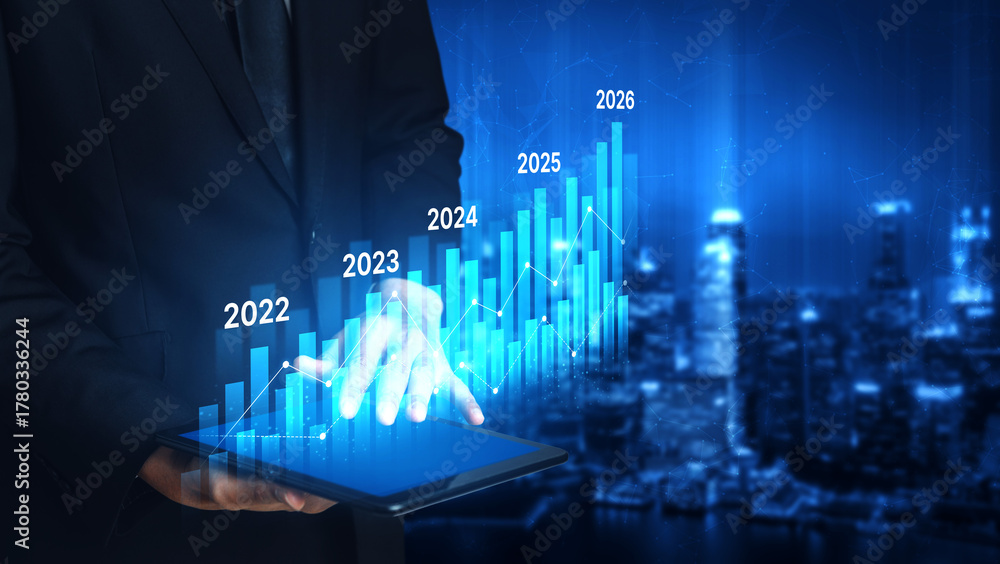 Foto stock di Business bar chart and line graph showing yearly business ...