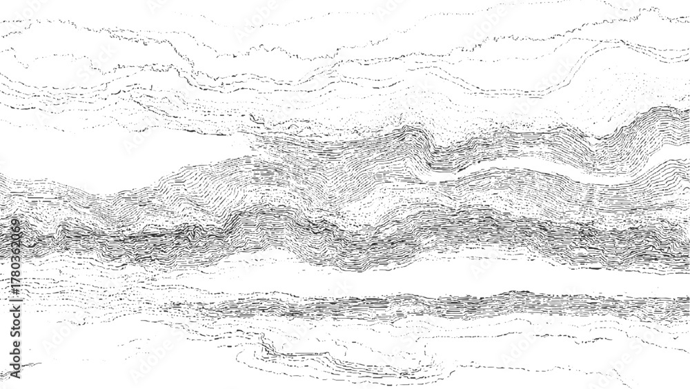 Black and white abstract wavy lines and dots pattern on white ...