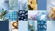 © valeo5 - mood board collage featuring 12 squares of curated images in blue, lavender, and yellow tones. Includes lemon, blueberry, eucalyptus, lavender, representing concepts of fresh food, beauty, wellness.